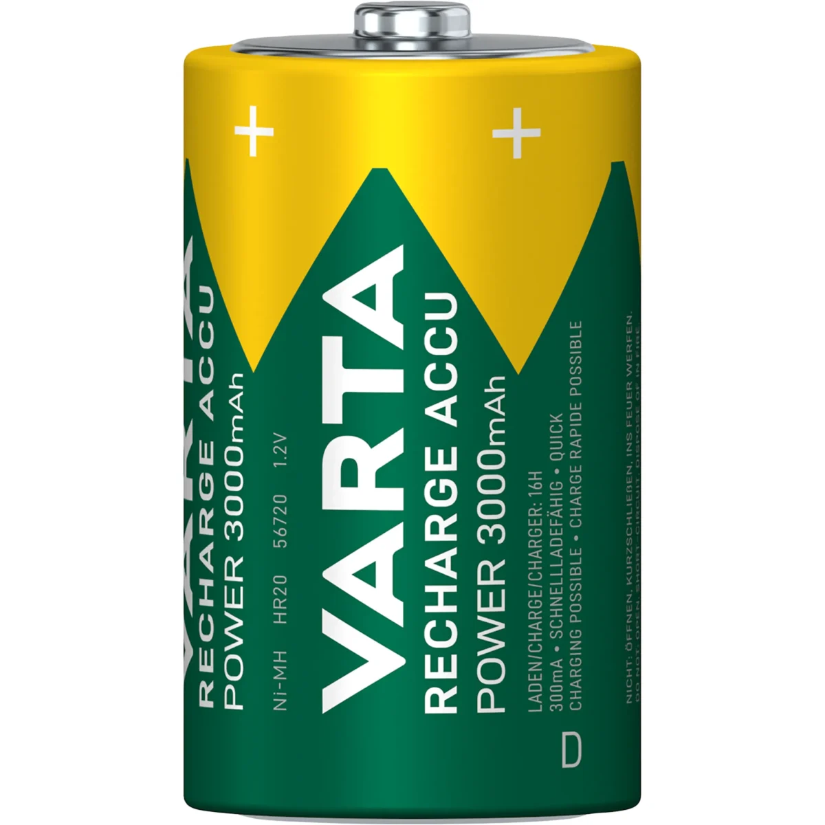 Mono-Akku VARTA, Typ D, NiMH-Akku, HR20, 1,2V/3000 mAh, Pre-charged, 2er Pack – Bild 2