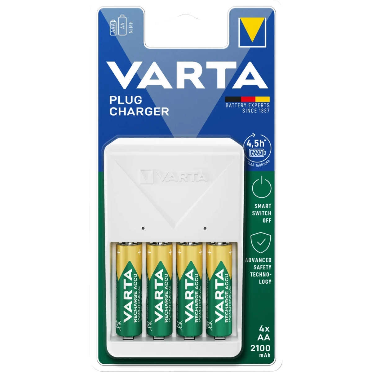 Universal-Ladegerät VARTA, inkl. 4x Mignon Akku Typ AA, NiMH Akku, 2100mAh – Bild 1