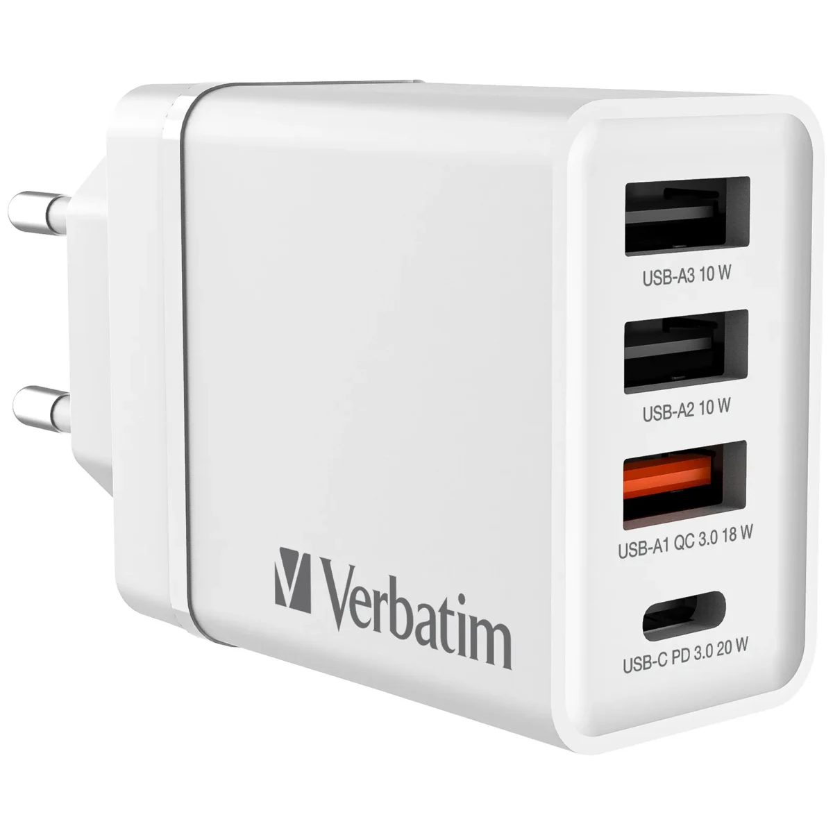 Ladeadapter Verbatim "CHR-30EU2", 30W, weiß, 2xUSB-A, 1xUSB-A QC, 1xUSB-C PD – Bild 3