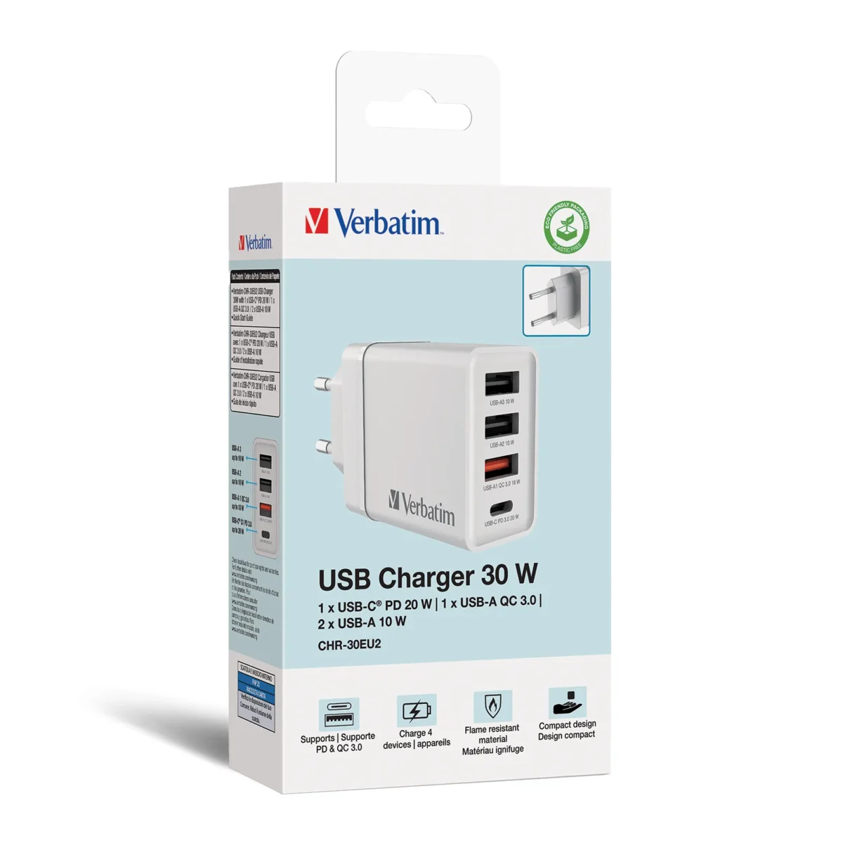 Ladeadapter Verbatim "CHR-30EU2", 30W, weiß, 2xUSB-A, 1xUSB-A QC, 1xUSB-C PD – Bild 5