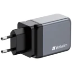 Ladeadapter Verbatim, Universal, GNC-65, GaN, 65W,grau, 1x USB-A QC, 2x USB-C PD