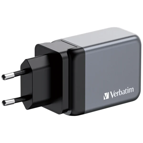 Ladeadapter Verbatim, Universal, GNC-65, GaN, 65W,grau, 1x USB-A QC, 2x USB-C PD