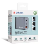 Ladeadapter Verbatim, Universal, GNC-65, GaN, 65W,grau, 1x USB-A QC, 2x USB-C PD – Bild 5