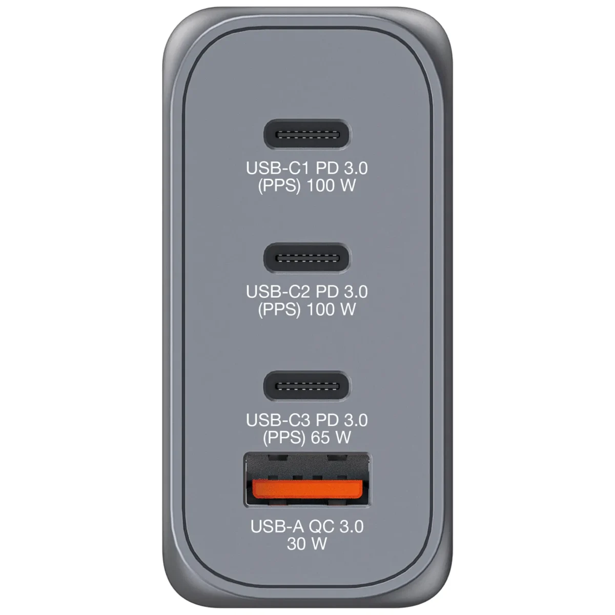 Ladeadapter Verbatim, Universal,GNC-100, GaN, 100W,grau,1x USB-A QC, 3x USB-C PD – Bild 2