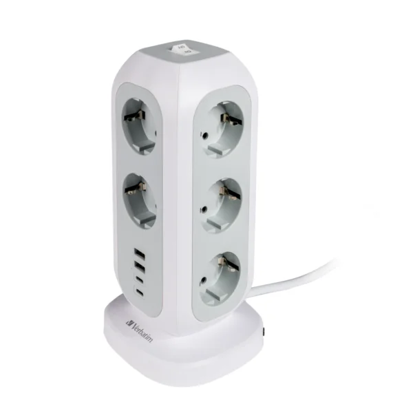 Steckdosen-Tower EUPT-01 Verbatim, 2m Kabel, weiß,11x230V EU, USB-A, 2x USB-C
