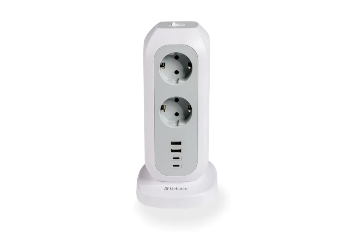 Steckdosen-Tower EUPT-01 Verbatim, 2m Kabel, weiß,11x230V EU, USB-A, 2x USB-C – Bild 3