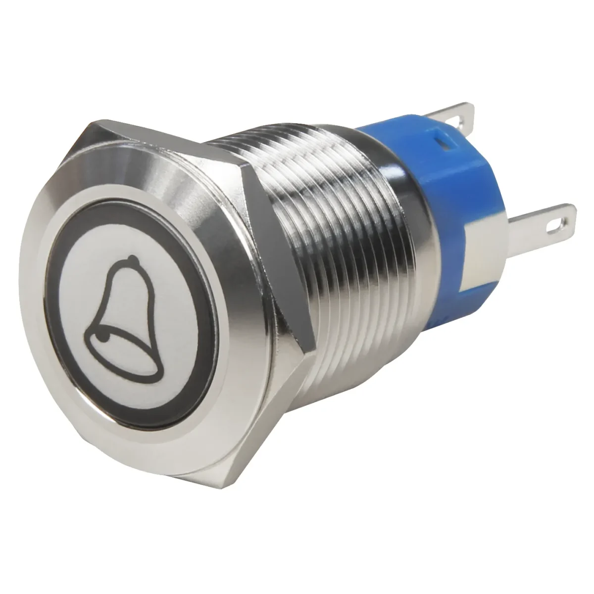 Vollmetalltaster mit Klingelsymbol, LED Beleuchtung weiss, 12V, 19mm – Bild 1