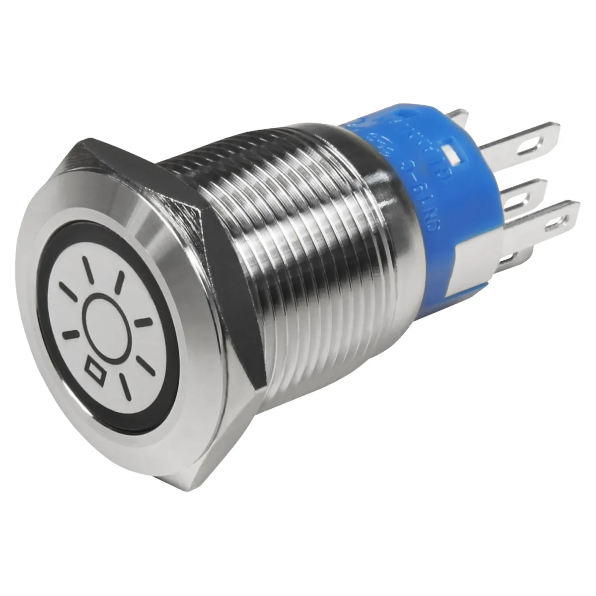 Vollmetalltaster mit Lichtsymbol, LED Beleuchtung weiss, 12V, 19mm – Bild 1