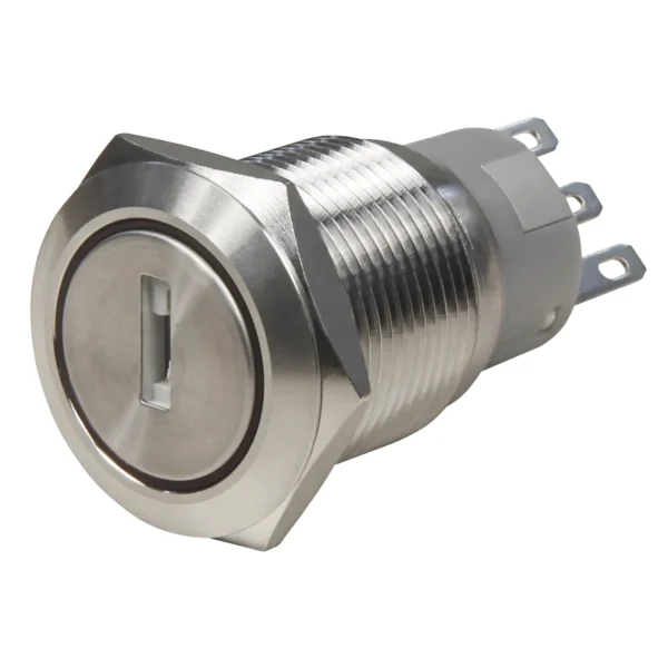 Vollmetall-Schlüsselschalter,  230V AC -3A, 19mm, Lötanschluss
