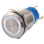 Vollmetallschalter mit Ringbeleuchtung, weiß, 19mm-Ø, 250V, 5A, Lötanschluss