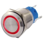 Vollmetallschalter mit Ringbeleuchtung, rot, 19mm-Ø, 250V, 5A, Lötanschluss