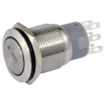 Vollmetall-Schlüsselschalter,  230V AC -3A, 19mm, 2 fach,  6 Lötanschlüsse