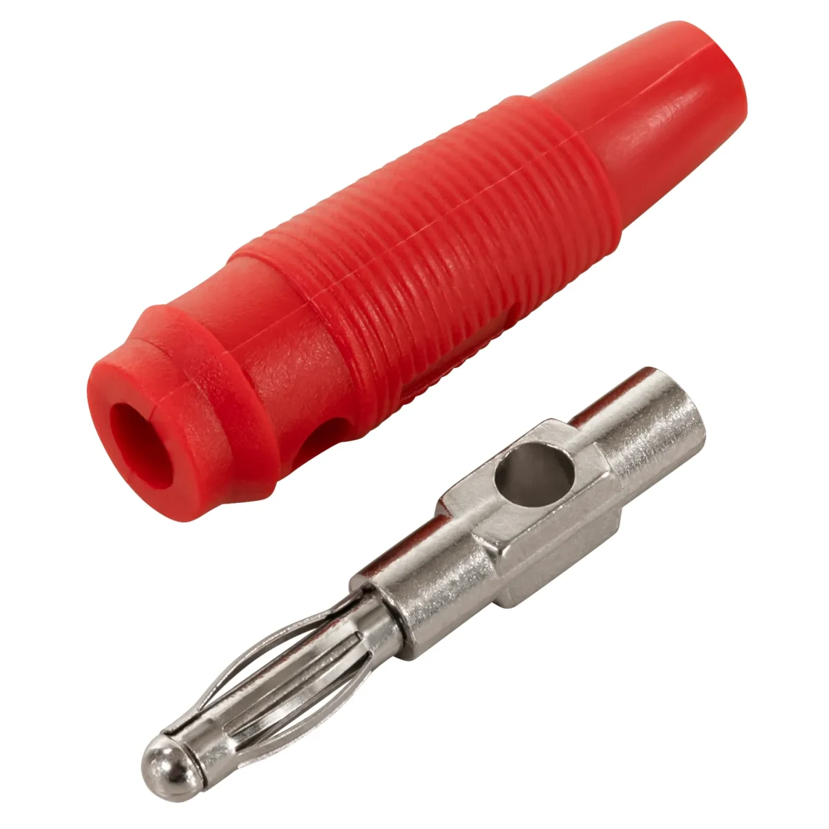 Bananen-Stecker McPower, 4 mm, Querloch, Druckfeder, rot – Bild 3
