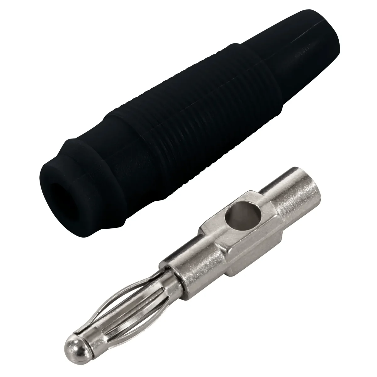 Bananen-Stecker McPower, 4 mm, Querloch, Druckfeder, schwarz – Bild 3
