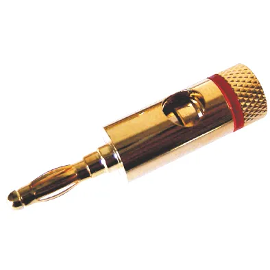 Laborstecker, 4mm-Ø, vergoldet, mit rotem Kennzeichnungsring