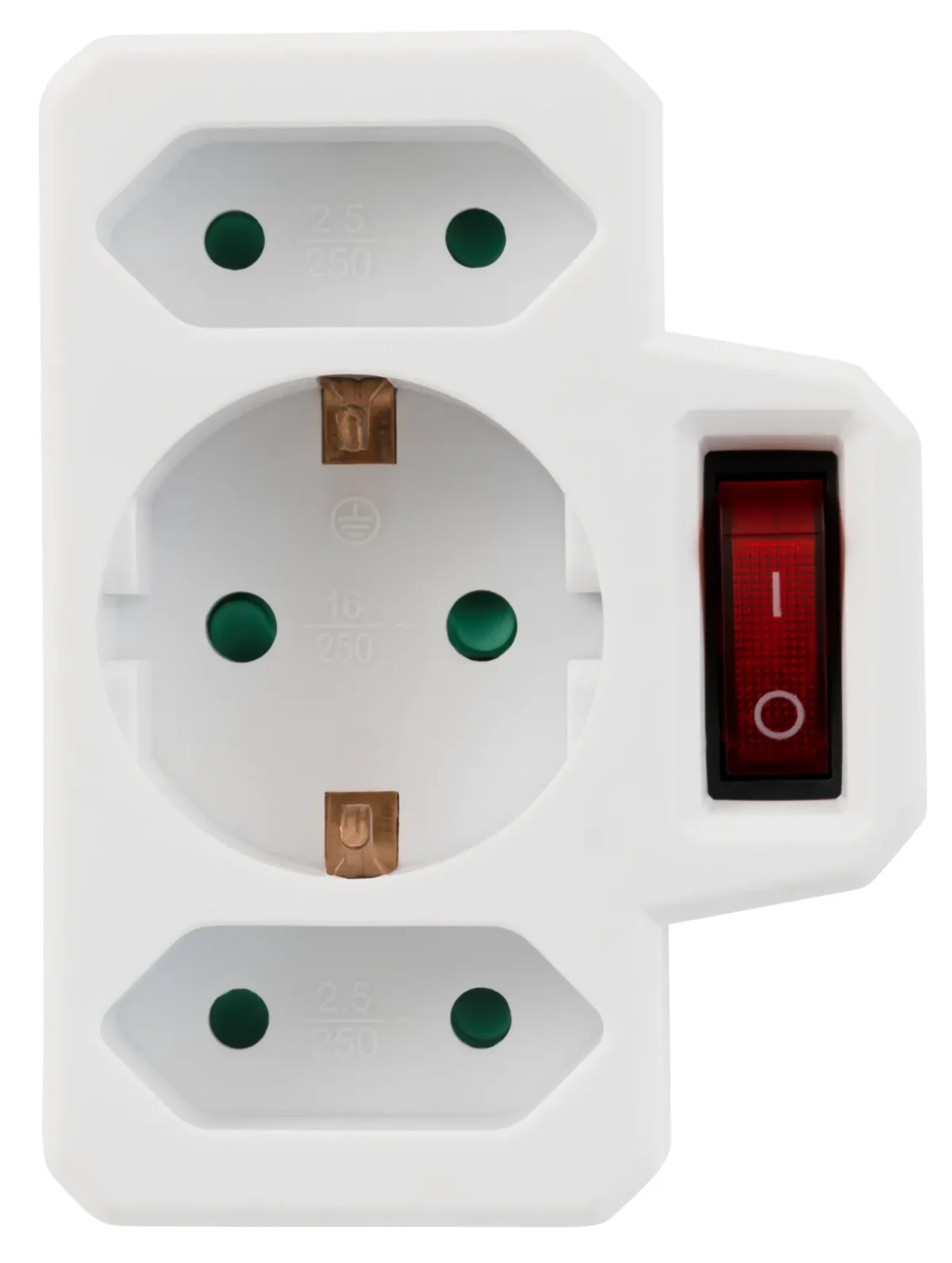 Steckdosenadapter McPower, 1x Schutzkontakt, 2x Euro, mit Schalter – Bild 3