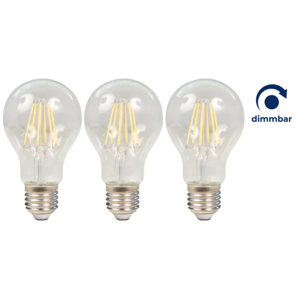 LED Filament Set McShine, 3x Glühlampe, E27, 7.5W, 800lm, warmweiß, klar, dimmbar