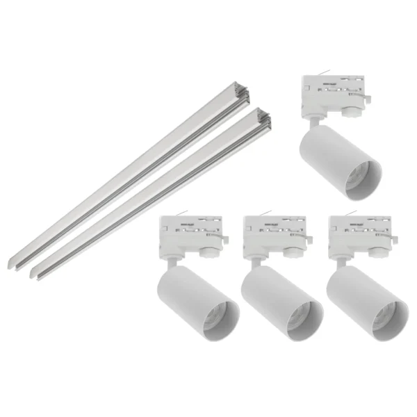 Schienenleuchten-Set MADARA OPTIMO, 4x Leuchte + 3-Phasen-Stromschiene, weiß