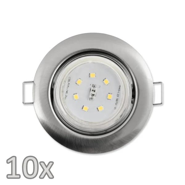 Einbauleuchten-Set McShine, 10x Rahmen, 10x Strahler, Edelstahl, 3W, 300lm