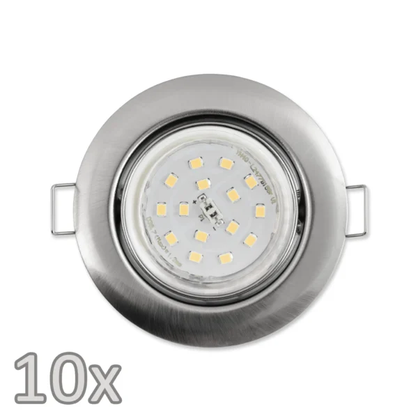 Einbauleuchten-Set McShine, 10xRahmen, 10x LED-Strahler, Edelstahl gebürstet