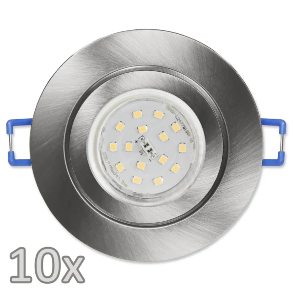 Einbauleuchten-Set McShine, 10xRahmen, 10xLED-Strahler,Edelstahl, 5W,500lm, IP44