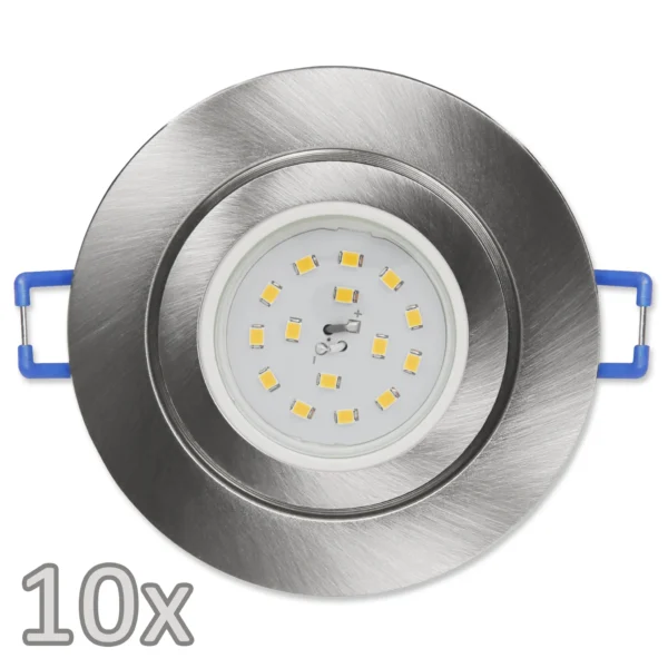 Einbauleuchten-Set McShine, 10xRahmen, 10x LED-Modul, 5W, 400lm, 230V, Edelstahl