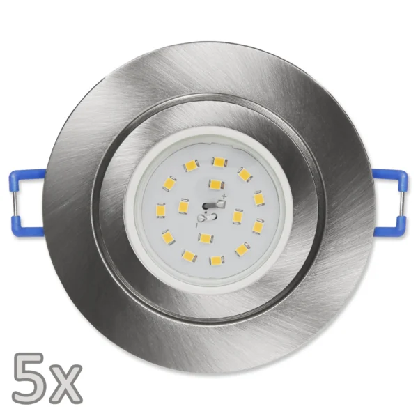 Einbauleuchten-Set McShine, 5xRahmen, 5xLED-Strahler, 5W, 400lm, 230V, Edelstahl