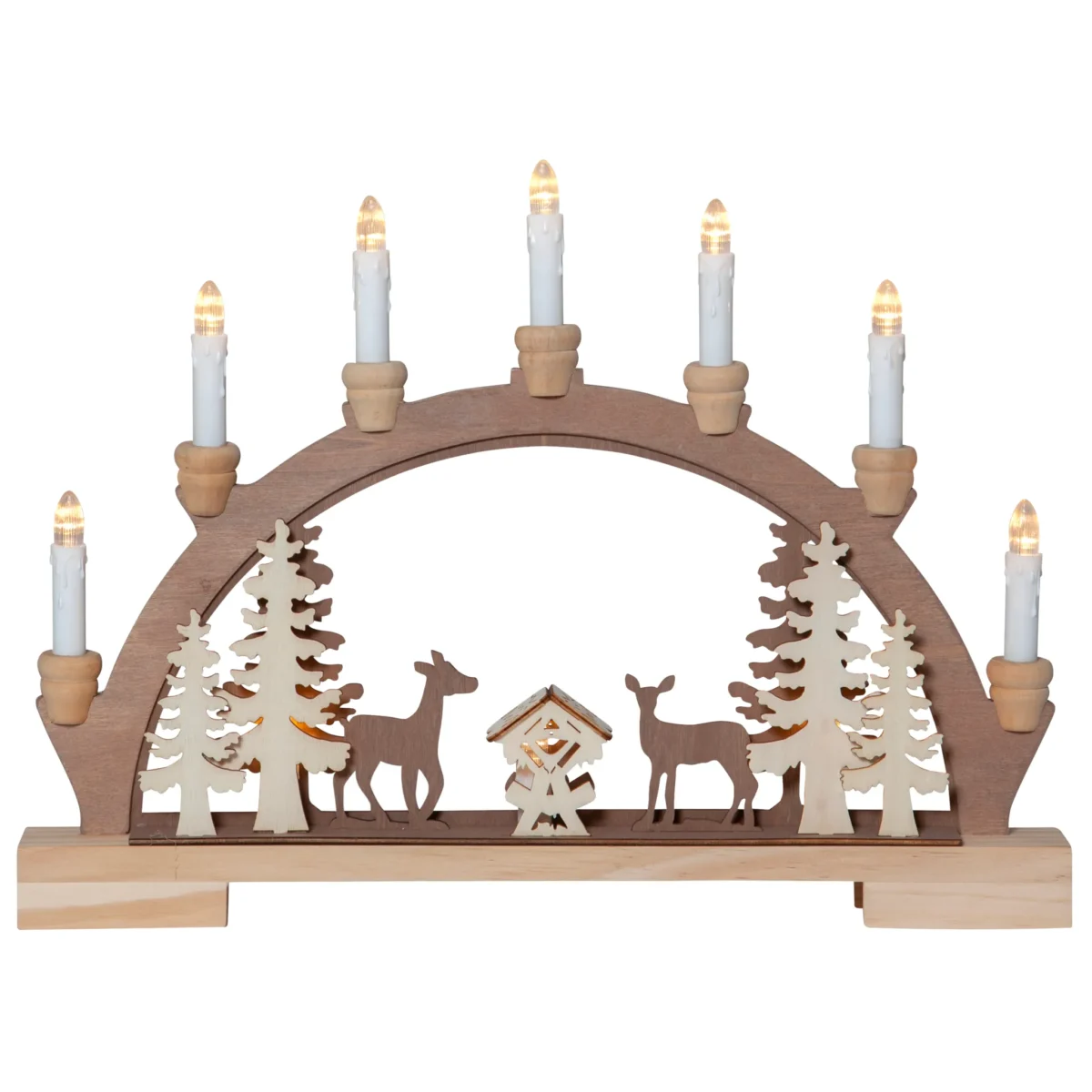 LED-Fensterleuchter "Fauna", 10-flammig, Holz, 45x33cm, integrierter Timer – Bild 1
