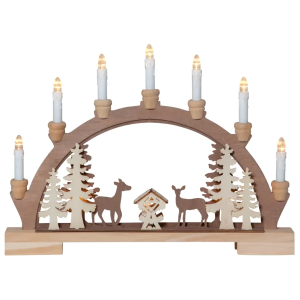 LED-Fensterleuchter "Fauna", 10-flammig, Holz, 45x33cm, integrierter Timer