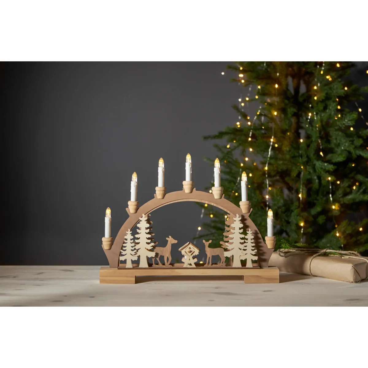 LED-Fensterleuchter "Fauna", 10-flammig, Holz, 45x33cm, integrierter Timer – Bild 3