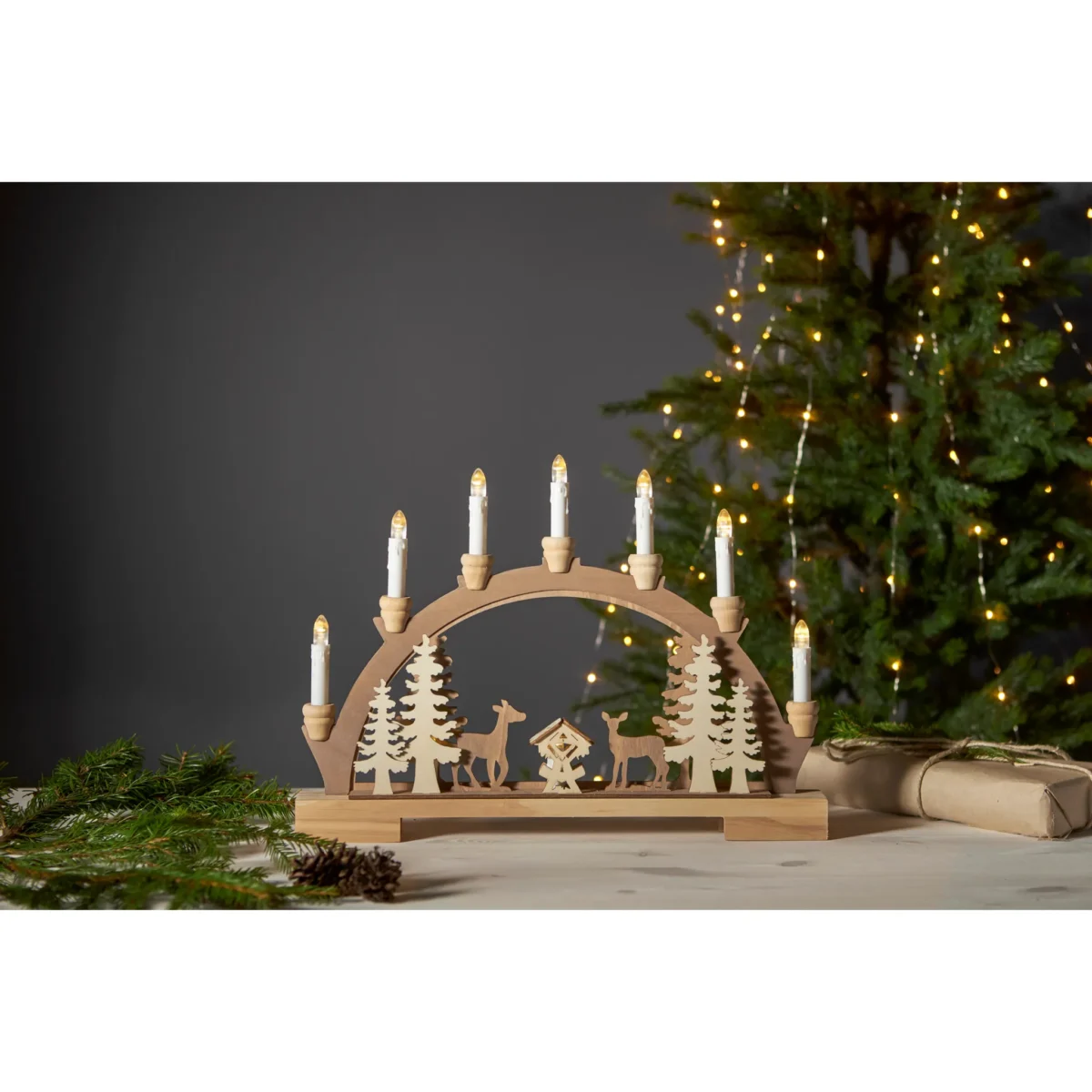 LED-Fensterleuchter "Fauna", 10-flammig, Holz, 45x33cm, integrierter Timer – Bild 4