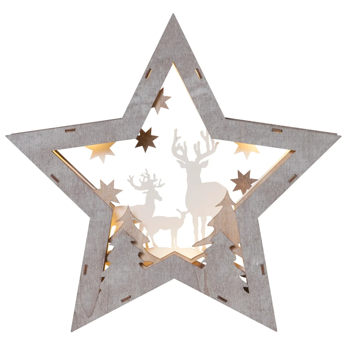 LED-Dekostern "Fauna", 10 LEDs, warmweiß, braun/weiß, 32x34cm, batteriebetrieben – Bild 1
