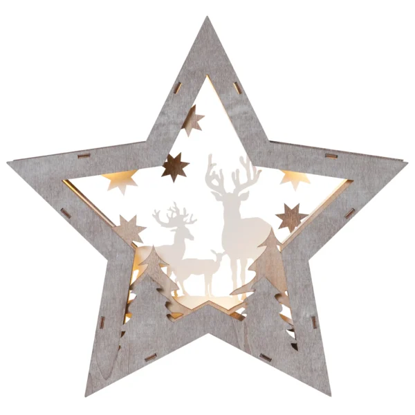 LED-Dekostern "Fauna", 10 LEDs, warmweiß, braun/weiß, 32x34cm, batteriebetrieben