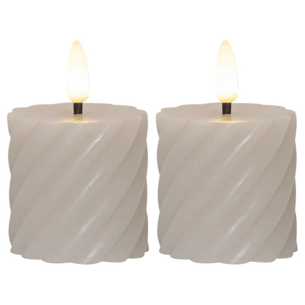 LED Echtwachs-Kerze "Flamme Swirl Votive", 2er-Set, beige, Spiraloptik, 5x7.5cm