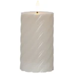 LED Echtwachs-Kerze "Flamme Swirl", beige, Spiraloptik, 15x7.5cm, mit Timer
