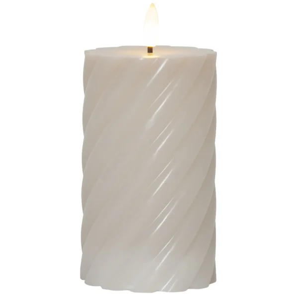 LED Echtwachs-Kerze "Flamme Swirl", beige, Spiraloptik, 15x7.5cm, mit Timer
