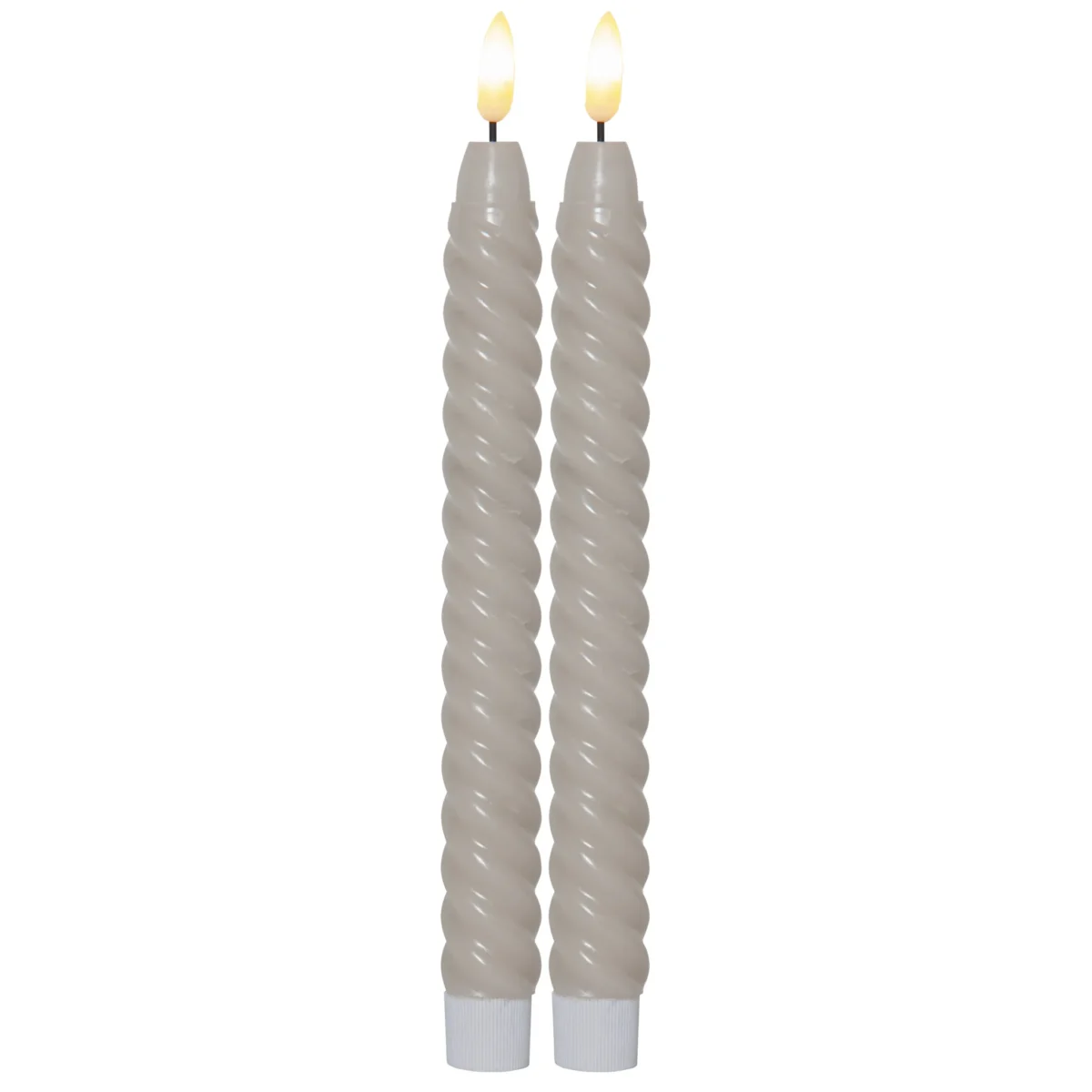 LED Echtwachs-Kerze "Flamme Swirl Antique", beige, Spiraloptik, 25x2.3cm, Timer, 2er-Set – Bild 1