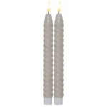 LED Echtwachs-Kerze "Flamme Swirl Antique", beige, Spiraloptik, 25x2.3cm, Timer, 2er-Set