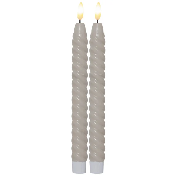 LED Echtwachs-Kerze "Flamme Swirl Antique", beige, Spiraloptik, 25x2.3cm, Timer, 2er-Set