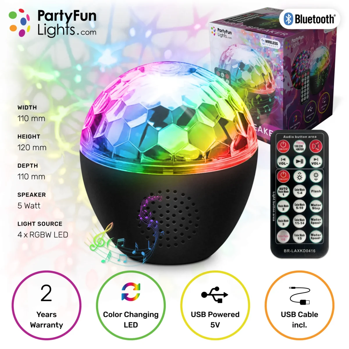 Lautsprecher mit Licht- Projektor, Bluetooth, Fernbedienung, USB, inkl. Kabel – Bild 5