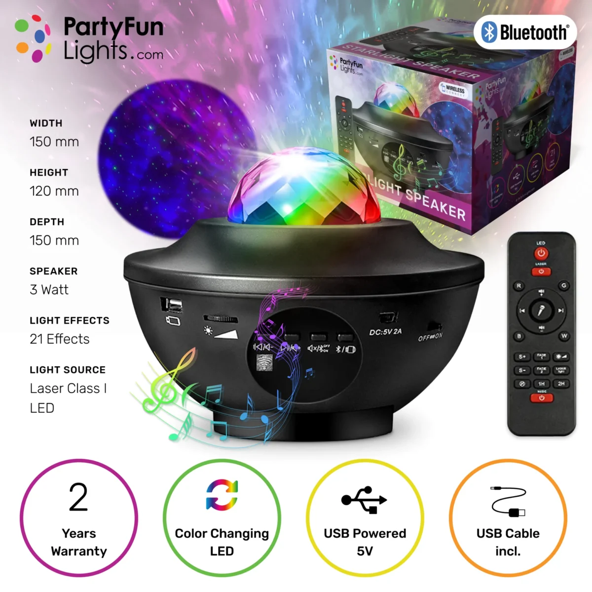 Lautsprecher mit Projektor, Bluetooth, Fernbedienung, inkl. Kabel – Bild 5