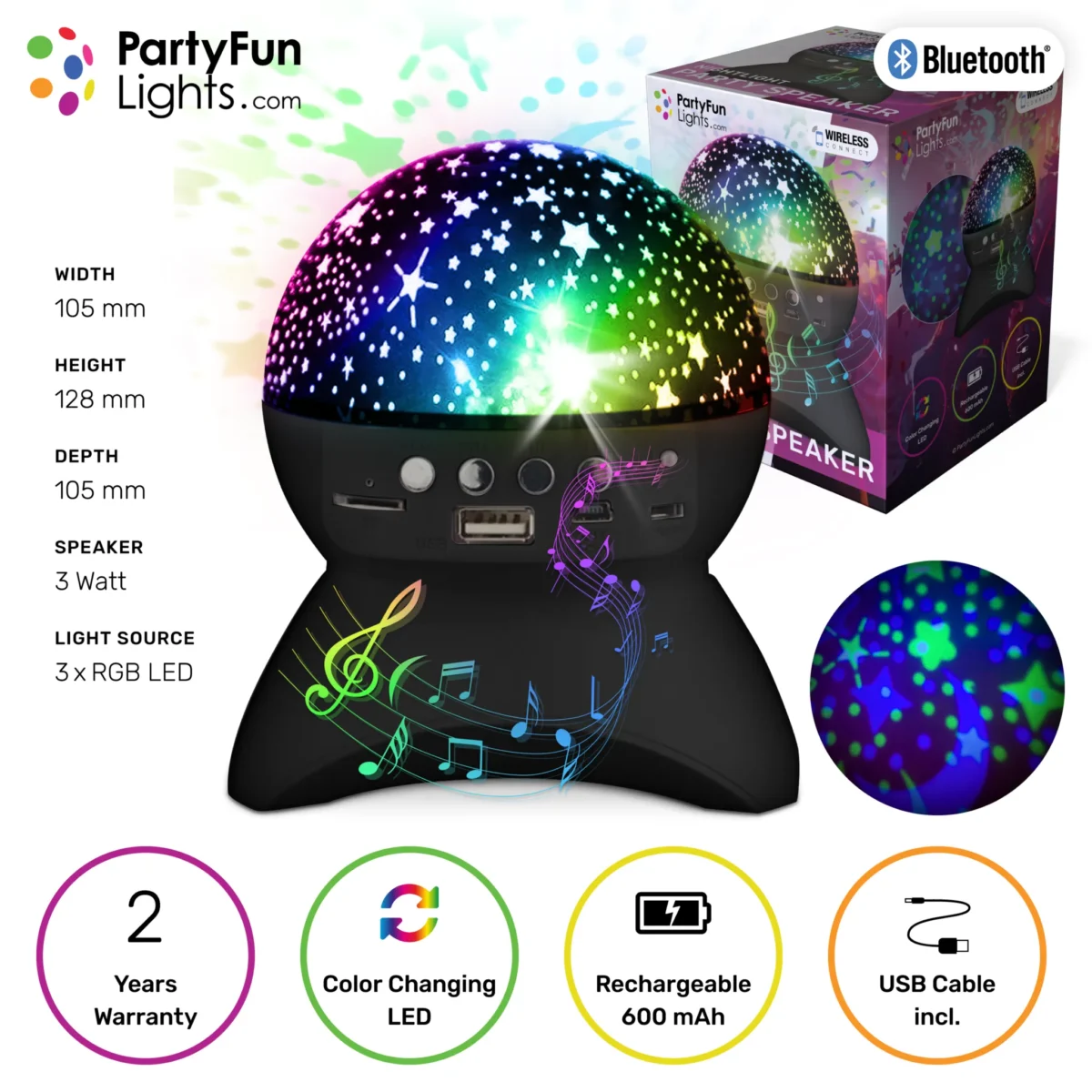 Lautsprecher mit Projektor, Bluetooth, Fernbedienung, inkl. Ladekabel – Bild 5