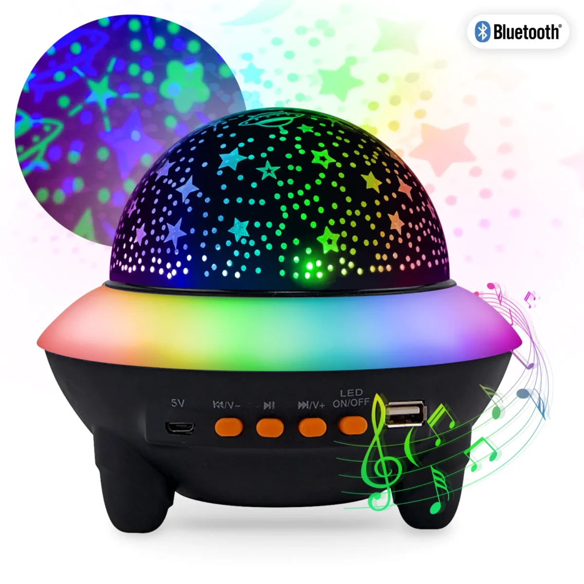 Lautsprecher mit Projektor "UFO", Bluetooth, Fernbedienung, inkl. Kabel – Bild 1