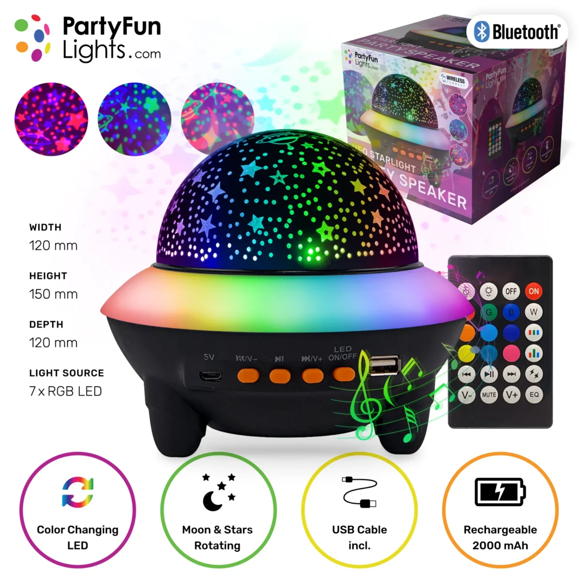 Lautsprecher mit Projektor "UFO", Bluetooth, Fernbedienung, inkl. Kabel – Bild 5