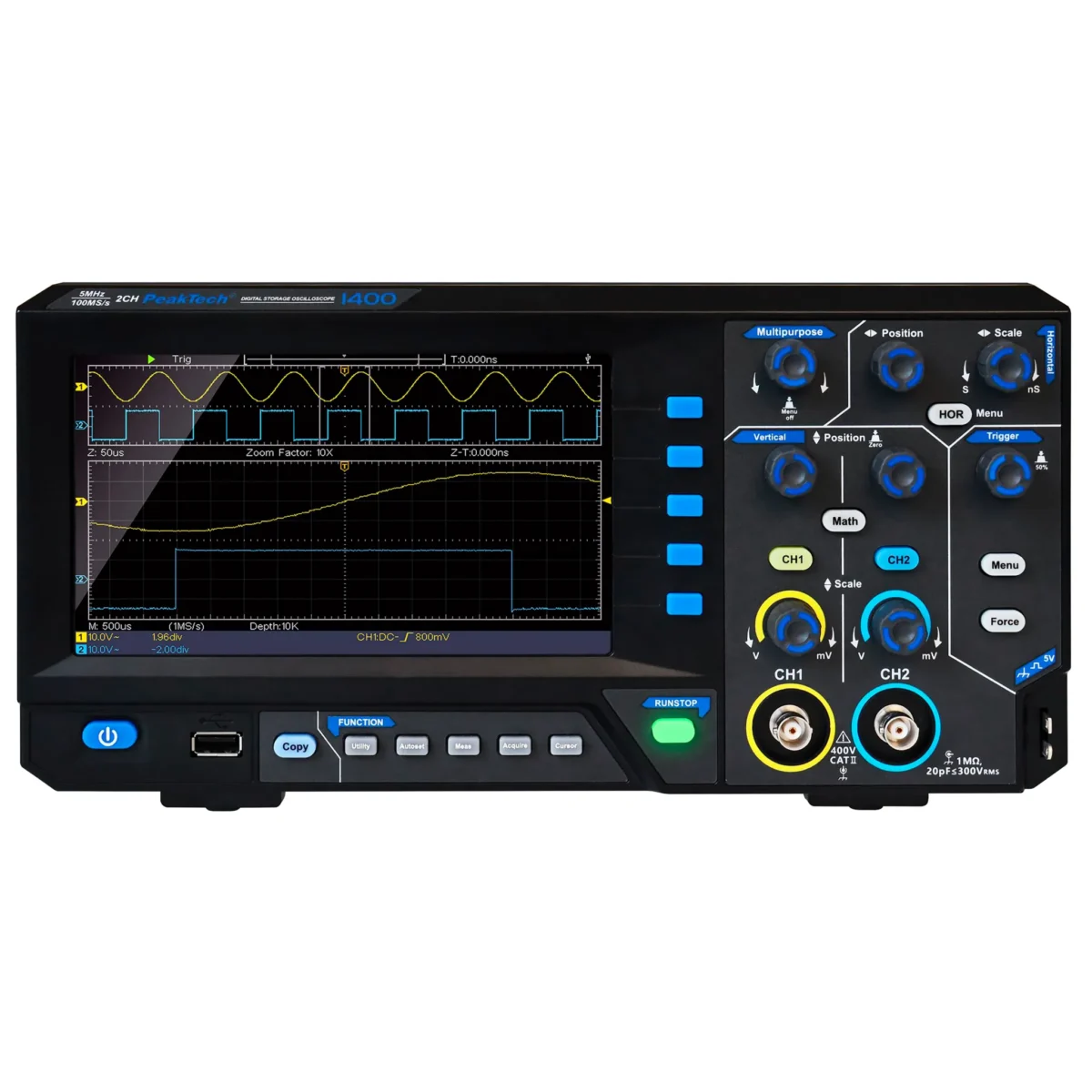Digital Speicher- Oszilloskop PeakTech "P1400", 5 MHz, 2CH, 100 MS/s – Bild 2