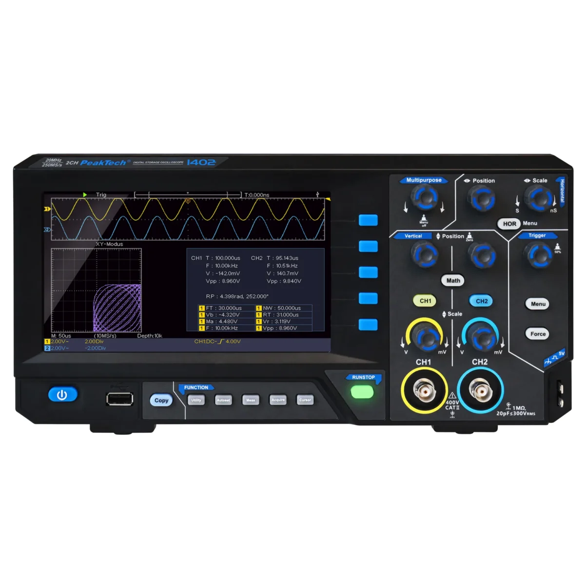 Digital Speicher- Oszilloskop PeakTech "P1402", 20 MHz, 2CH, 250 MS/s – Bild 2