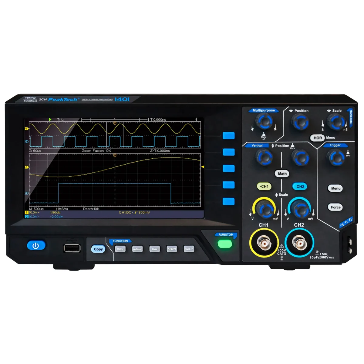 Digital Speicher- Oszilloskop PeakTech "P1401", 10 MHz, 2CH, 100 MS/s – Bild 2