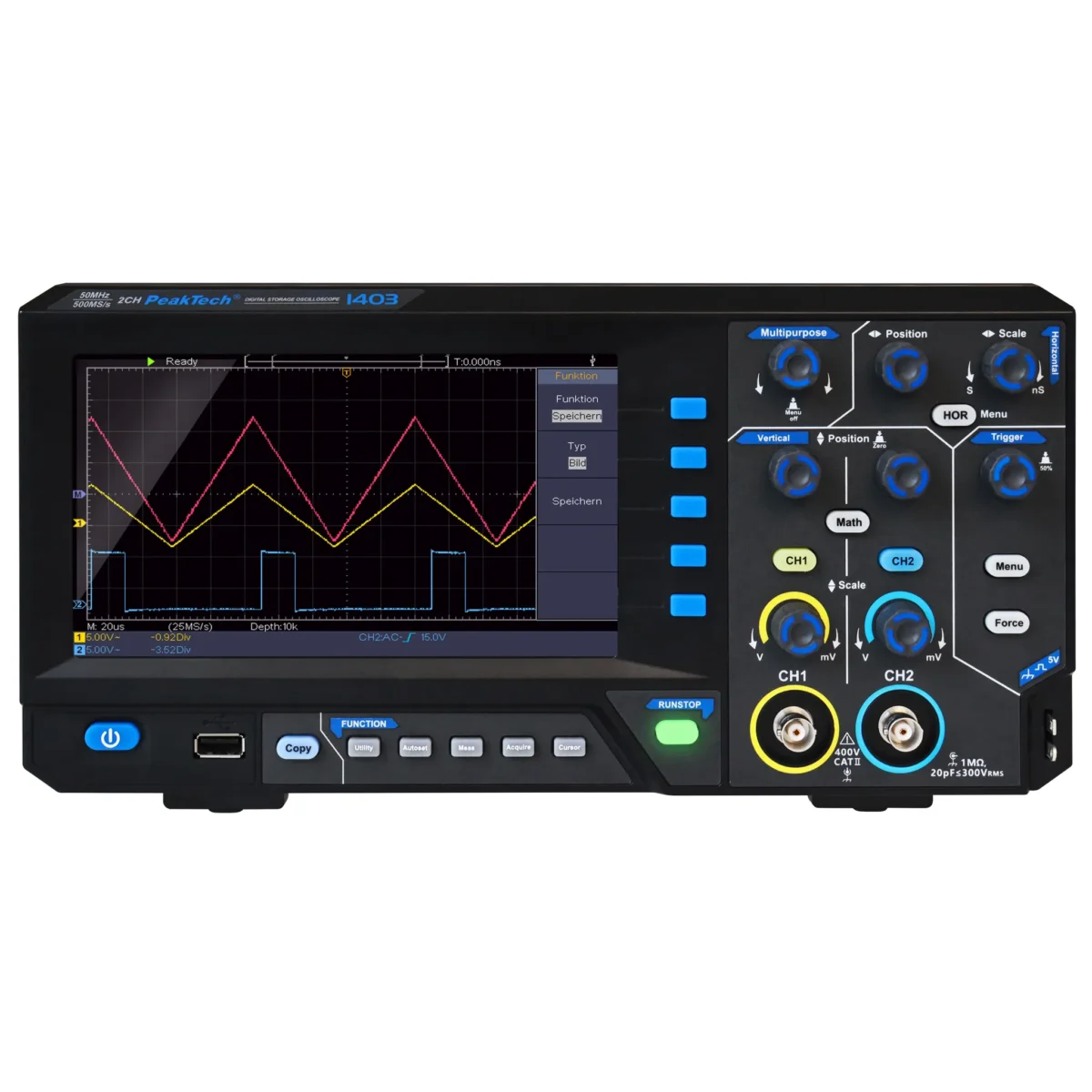 Digital Speicher- Oszilloskop PeakTech "P1403", 50 MHz, 2CH, 500 MS/s – Bild 2
