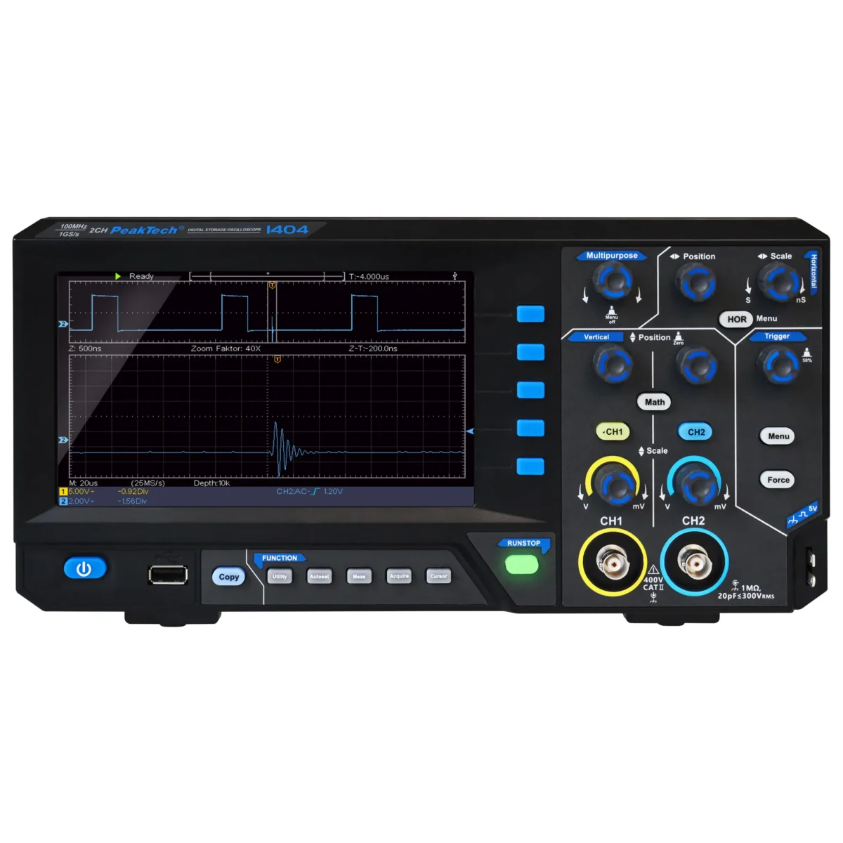 Digital Speicher- Oszilloskop PeakTech "P1404", 100 MHz, 2CH, 500 MS/s – Bild 2