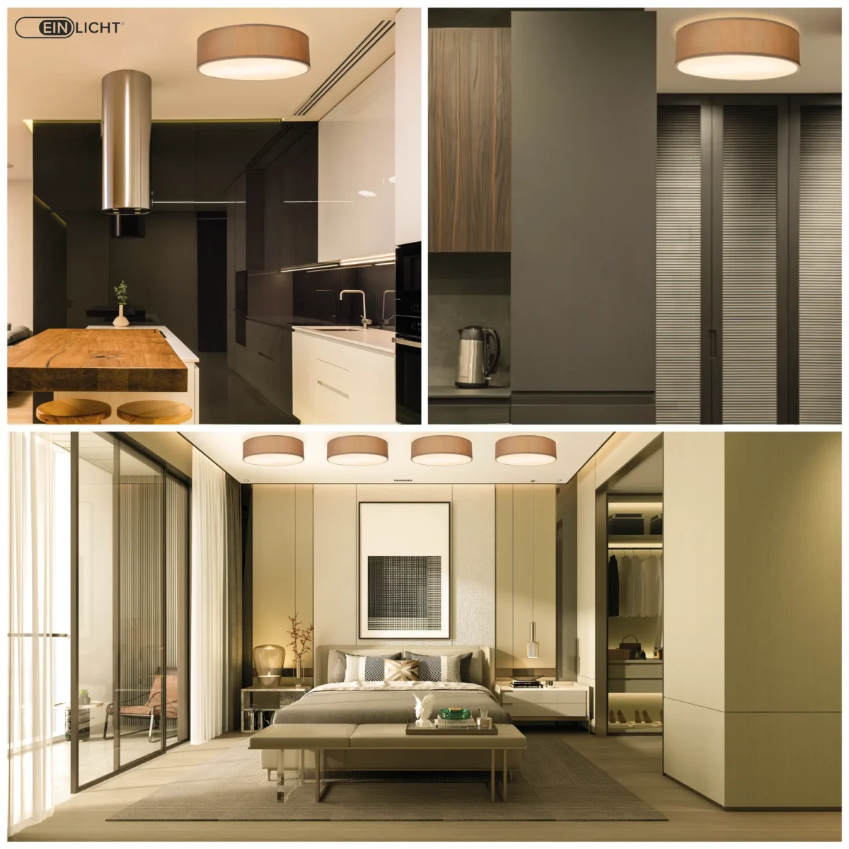 Deckenleuchte EINLICHT "Fabric" für 2x E27, Ø38cm, Taupe, Stoffschrim – Bild 2